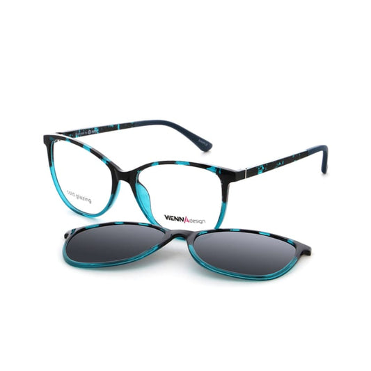 Vienna Design Brille mit Clip UN815-01 schwarz petrol gemustert