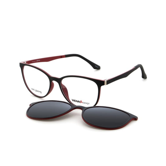 Vienna Design Brille mit Clip UN819-01 schwarz matt rot