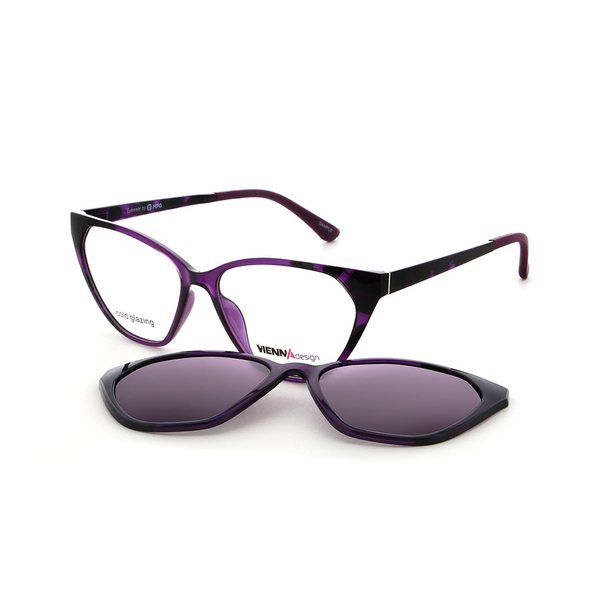 Vienna Design Brille mit Clip UN816-02 lila schwarz gemustert