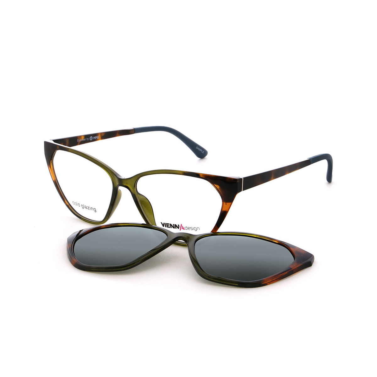 Vienna Design Brille mit Clip UN816-03 olivgrün braun gemustert