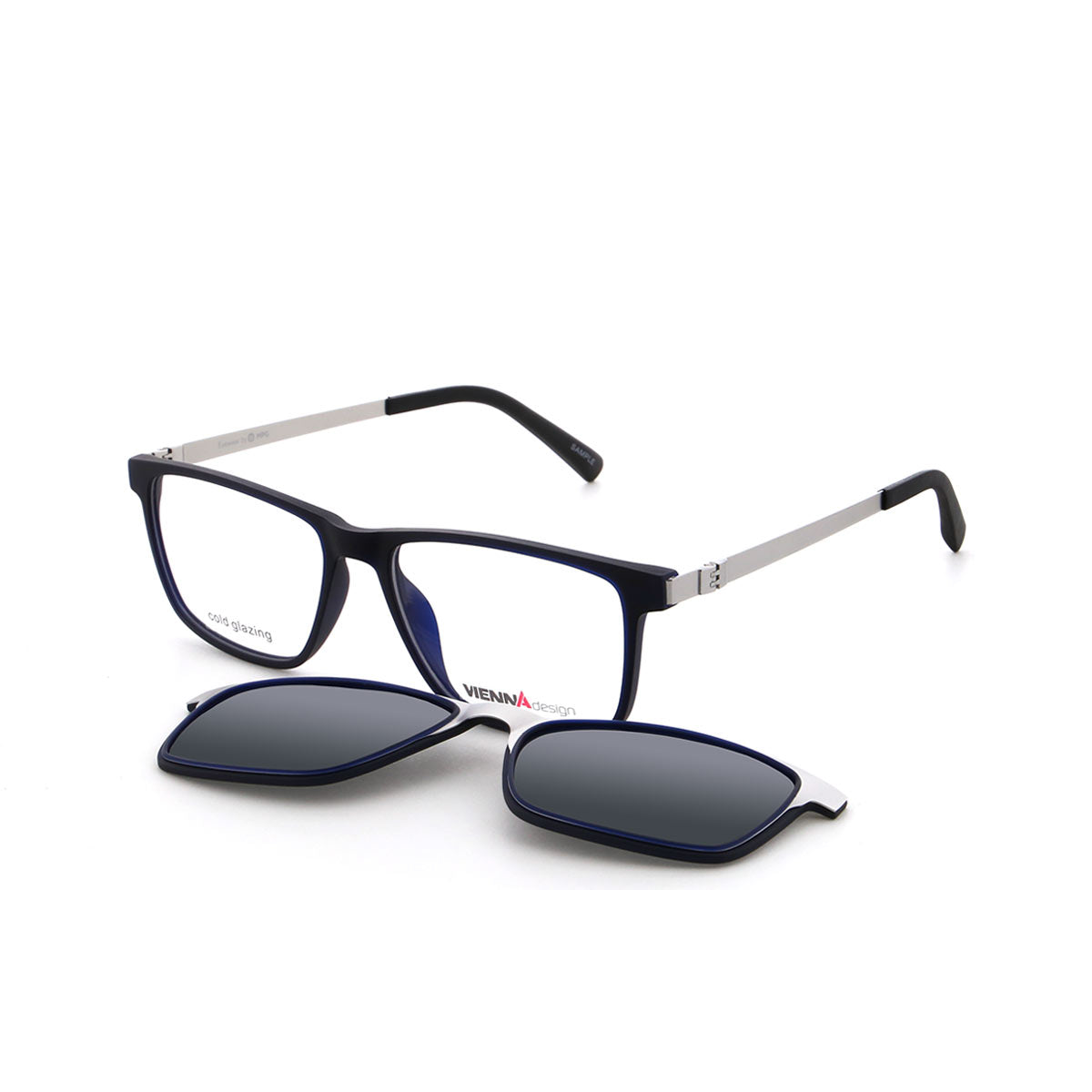 Vienna Design Brille mit Clip UN822-01 dunkelblau matt silber