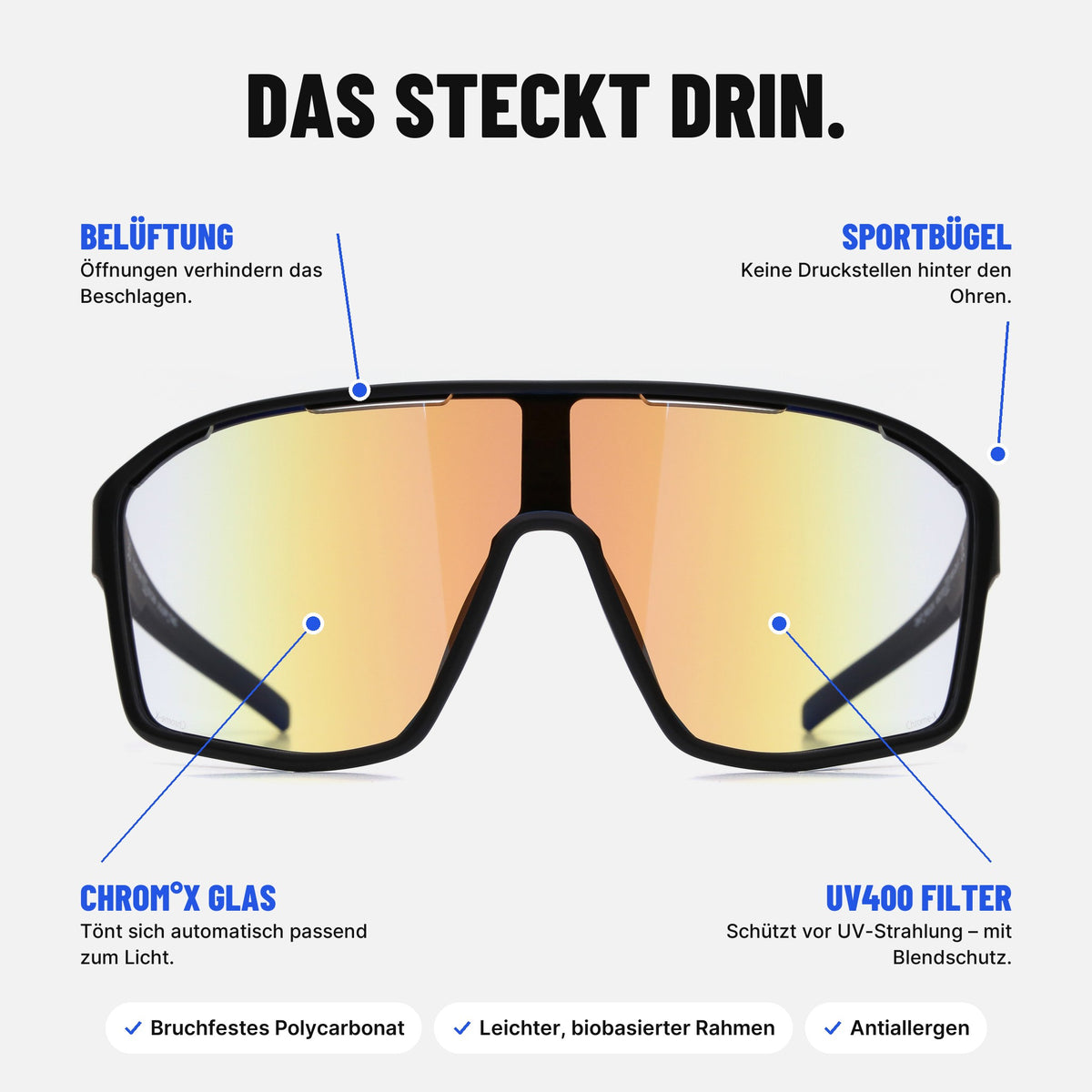 Red Bull SPECT Eyewear Sonnenbrille DAFT_PRO-01X schwarz matt- Selbsttönende Sportbrille