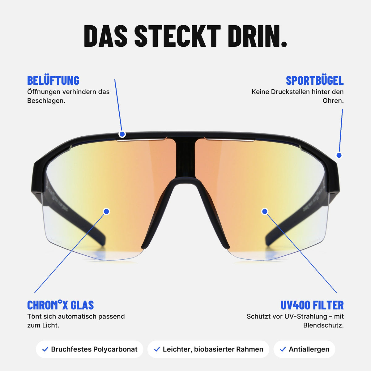 Red Bull SPECT Eyewear Sonnenbrille DUNDEE_PRO-01X schwarz matt- Selbsttönende Sportbrille